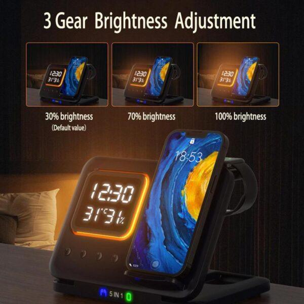 Caricabatterie wireless da 15 W Stand 5 In1 LED Sveglia digitale Stazione dock di ricarica rapida - Image 7