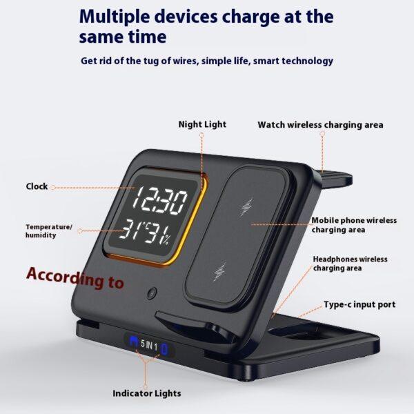 Caricabatterie wireless da 15 W Stand 5 In1 LED Sveglia digitale Stazione dock di ricarica rapida - Image 6