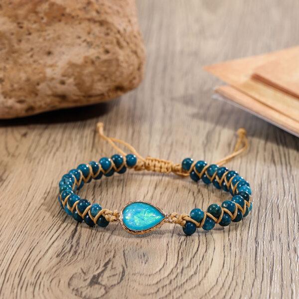 Bracciale in pietra naturale trasversale a forma di goccia d'acqua Zaffiro Bracciale intrecciato di coppia