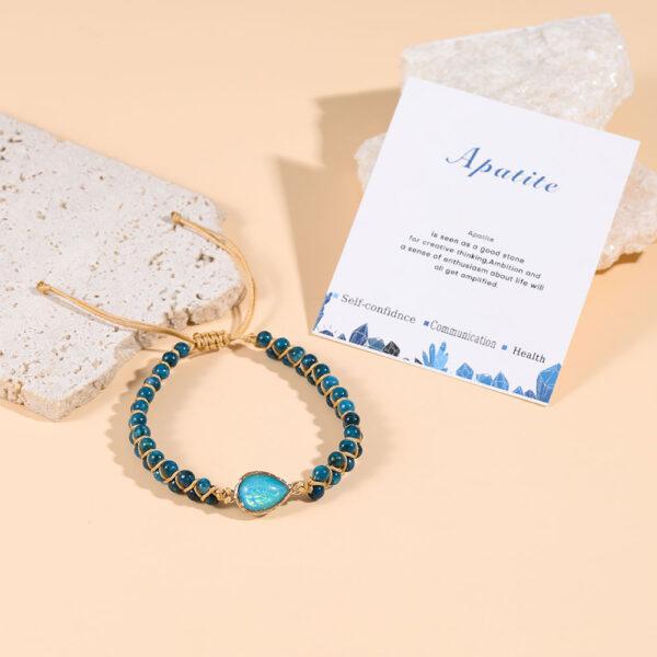 Bracciale in pietra naturale trasversale a forma di goccia d'acqua Zaffiro Bracciale intrecciato di coppia - Image 3