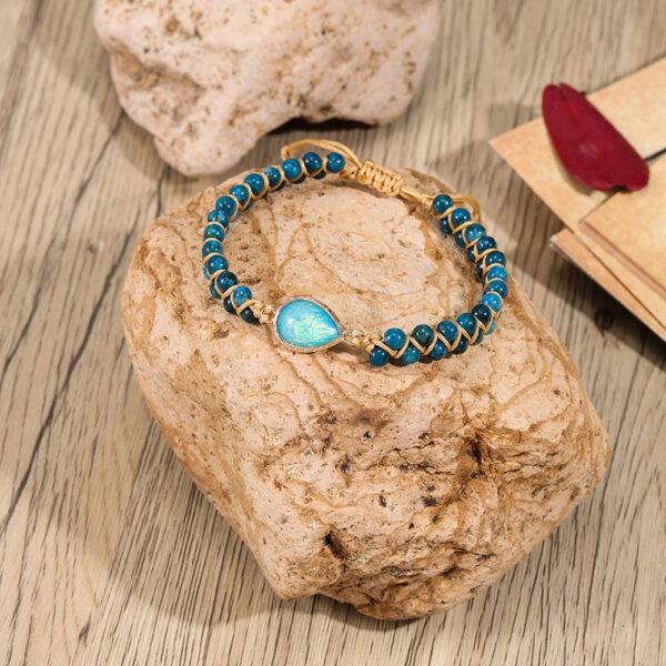 Bracciale in pietra naturale trasversale a forma di goccia d'acqua Zaffiro Bracciale intrecciato di coppia - Image 2