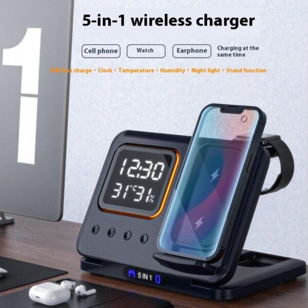 Caricabatterie wireless da 15 W Stand 5 In1 LED Sveglia digitale Stazione dock di ricarica rapida - Image 9